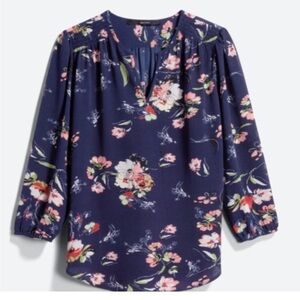 Navy Coral Floral Kenmore Splitneck Popover Blouse by Fun2Fun Stitchfix NWOT